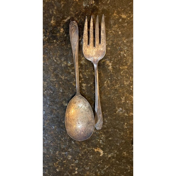 1847 Rogers Brothers Silver Plate IS Daffodil Serving Spoon And Fork - Picture 6 of 10